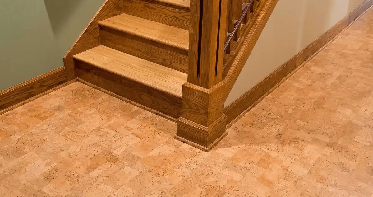 End of a staircase with cork flooring in Columbus, GA